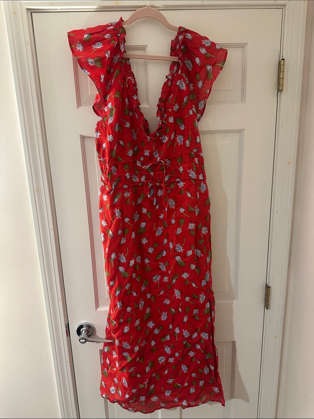 J. Crew Palermo Red Floral Tie-Waist Midi Dress